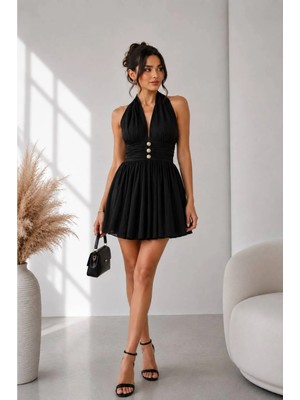 Şira Butik Bedard Boydan Bağlamalı Mini Elbise
