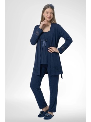 Mecit Pijama Mecit 6405 Lacivert Sabahlıklı Lohusa Pijama Takımı