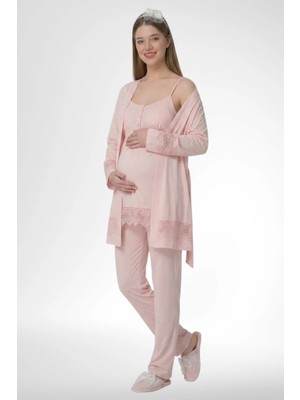 Mecit Pijama Mecit 6405 Pudra Sabahlıklı Lohusa Pijama Takımı