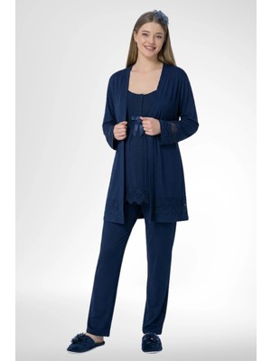 Mecit Pijama Mecit 1525 Lacivert Sabahlıklı Lohusa Pijama Takımı