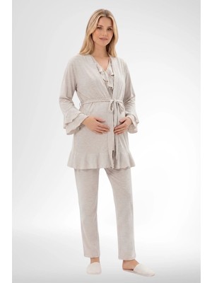 Mecit Pijama Mecit 6403 Vizon Sabahlıklı Lohusa Pijama Takımı