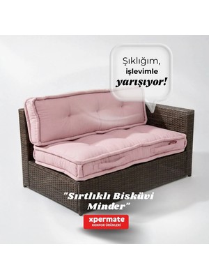 Xpermate Bisküvi Yer Minderi 60x120 Kalın Palet Balkon Petek Önü Fermuarlı Minder Pembe