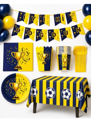 Sarı Lacivert Temalı 52 Parça 8 Kişilik Doğum Günü Seti Tabak Bardak Balon Flama