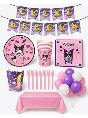 Kuromi Temalı 52 Parça 8 Kişilik Doğum Günü Seti Tabak Bardak Balon Flama