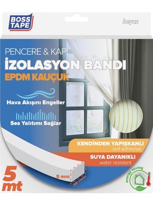 Brf Store Elivorasell Boss Tape Epdm Kauçuk Pencere Kapi Izolasyon Bandi, 5mm x 15MM x 5mt Boyut, Beyaz