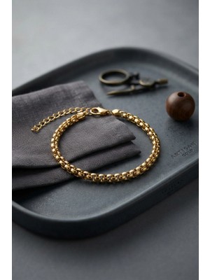 Marsilyan 316L Çelik Gold Renk Box Zincir Model Erkek Bileklik TJ-EB3811
