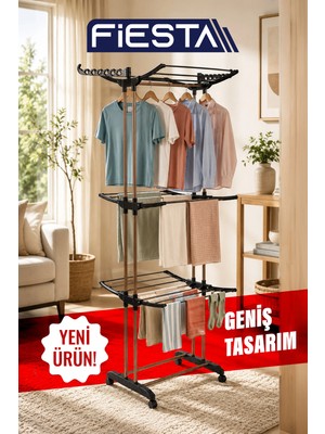 Fiesta FS-402 NovaDry 3 Katlı Tekerli XL EXTRA GENİŞ EXTRA BÜYÜK Çamaşır Kurutmalık
