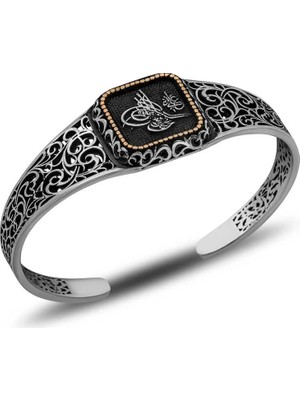 Inure Jewelry Gümüş Tuğra Ayarlanabilir Kelepçe Erkek Bileklik