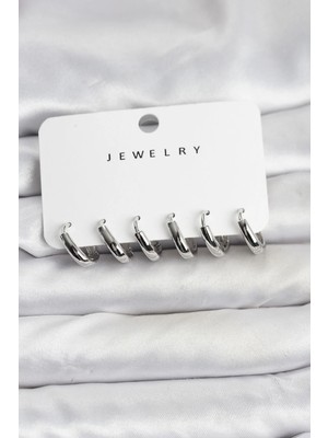 Inure Jewelry Gümüş Renk Pirinç Halka Kadın Küpe Seti