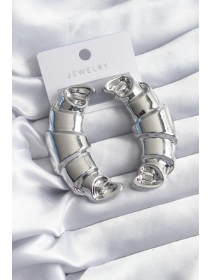 Inure Jewelry Pirinç Gümüş Renk Kruvasan Model Kadın Küpe