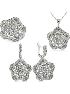 Inure Jewelry Gümüş Zirkon Taşlı Çiçek Bayan Set
