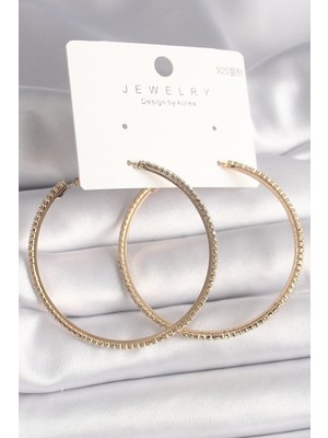 Inure Jewelry Pirinç Gold Renk Zirkon Taşlı Halka Model Kadın Küpe