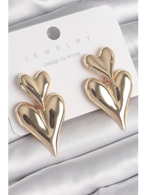 Inure Jewelry Pirinç Gold Renk Sallantı Kalp Model Kadın Küpe