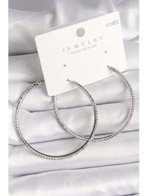 Inure Jewelry Pirinç Gümüş Renk Zirkon Taşlı Halka Model Kadın Küpe
