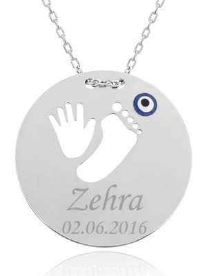 Inure Jewelry Gümüş El Ayak İzi İsimli Anne Kolyesi