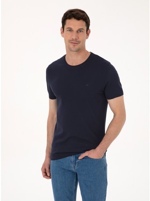 Cacharel Erkek Lacivert Slim Fit Bisiklet Yaka Triko T-Shirt 50309840-VR033