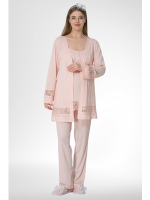 Mecit Pijama Mecit 1525 Pudra Sabahlıklı Lohusa Pijama Takımı