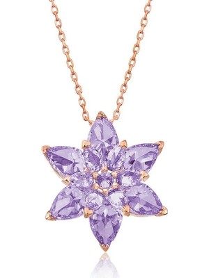 Inure Jewelry Gümüş Rose Lila Lotus Çiçeği Kolye