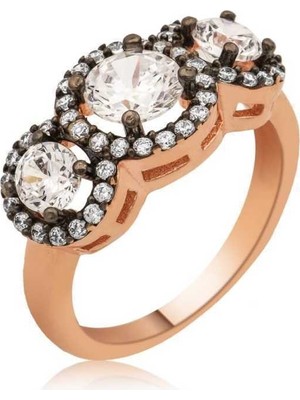 Inure Jewelry Gümüş Rose Pırlanta Montür 3 Taş Tria Bayan Yüzük