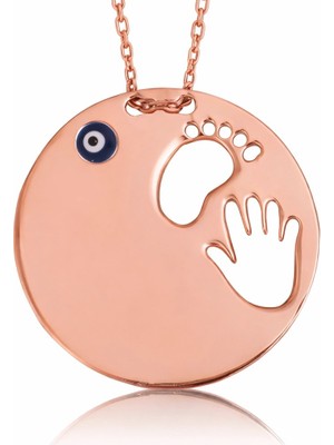 Inure Jewelry Gümüş El Ayak İzi Anne Bayan Kolye