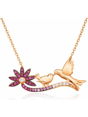 Inure Jewelry ​Gümüş Rose Anne Ve Yavru Kuş Bayan Kolye