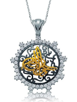 Inure Jewelry Gümüş Taşlı Tuğra Bayan Kolye