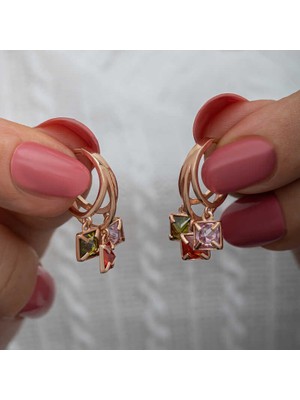 Inure Jewelry Gümüş Sallantılı Mix Taşlı Halka Kadın Küpe