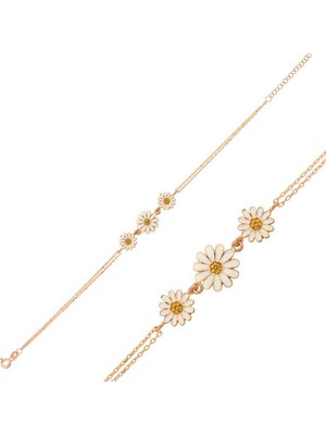 Inure Jewelry ​Gümüş Rose Üçlü Papatya Bileklik
