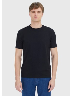 Ramsey Siyah Düz Bisiklet Yaka Pamuk Karışımlı T-Shirt