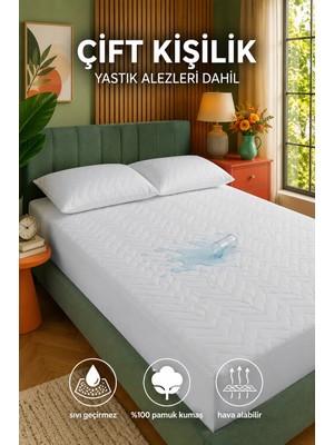 Gülcü Çift Kişilik Kapitone Fitted Su Geçirmez Sıvı Geçirmez Yastık ve Yatak Alezi Seti Yatak Koruyucu