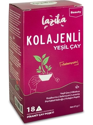 Lazika Kolajenli Yeşil Çay - 18 Adet Non-GMO PLA Piramit Poşet, 237 mg Peptit Kolajen