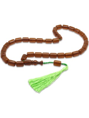 Tesbihane Çubuk Sıkma Kehribar Tesbih - Osmanlı Saray Püsküllü - Maxi Boy - Eskitme Sarı - Kapsül Kesim