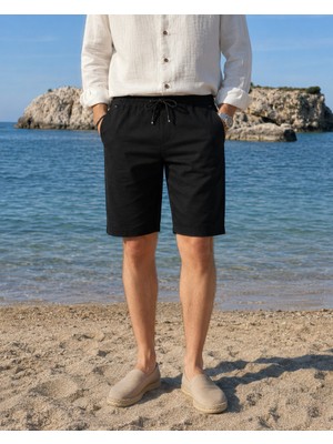 İnpool Bel Lastikli-Bağcıklı,regular Fit, Yazlık, Old Money Culture, Keten (Linen), Dokuma Şort 24INP285