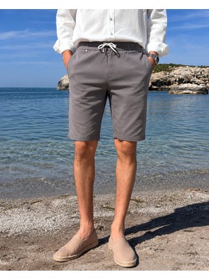 İnpool Bel Lastikli-Bağcıklı,regular Fit, Yazlık, Old Money Culture, Keten (Linen), Dokuma Şort 24INP285