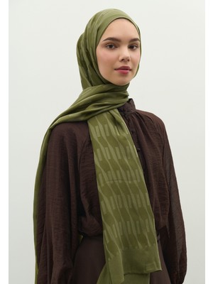 Fresh Scarfs Nara Pamuk Floş Jakarlı Şal Zeytin Yeşili
