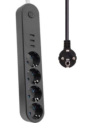 sbodurhome Akım Korumalı Isıya Dayanıklı 4 Lü 2 mt Uzatma 3 Adet USB 3402