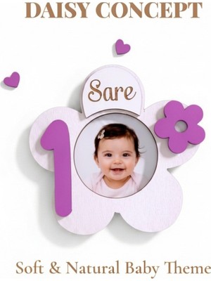Aze Kids Kişiye Özel Papatya Çiçek Temalı Magnet Isimli Bebek Doğum Günü Mevlüt Magneti 8x8 cm