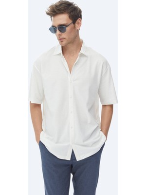Kip Beyaz Oversize Fit Kısa Casual %100 Pamuk Gömlek