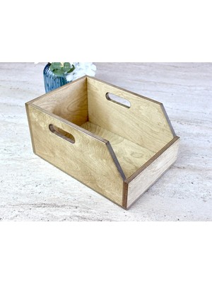 Limon Dekor Ceviz Rengi Huş Ağacından 7 inç Plak Kutusu - Organizer Kutu - Birch Wood 7" Record Box