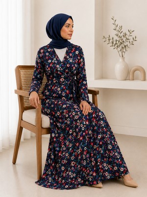 Defka Yüzde Yüz Pamuklu Kumaş Yandan Bağlamalı Kruvaze Kadın  Namaz Elbisesi