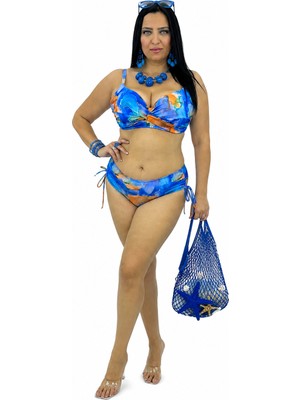 Pierre Cardin Büyük Beden Sabit Kaplı Toparlayıcı  Çapraz Drapeli Yandan Bağlamalı Kadın Bikini Takım