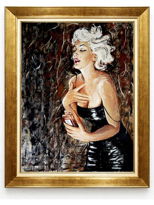 Giyense Tablore Marilyn Monroe ve Chanel No 5 Temalı Yağlı Boya Görünümlü Pop Art Çerçeveli Kanvas Tablo