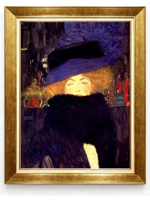 Giyense Tablore Gustav Klimt Şapkalı Kadın Çerçeveli Tablo - Klasik Yağlıboya Sanat Reproduksiyon Duvar Tablosu