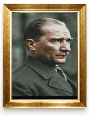 Giyense Tablore Mustafa Kemal Atatürk Portre Altın Çerçeveli Tablo Klasik Ofis ve Ev Duvar Tablosu