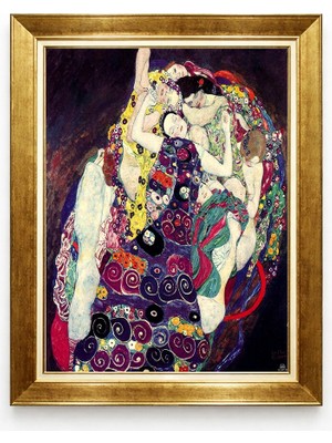 Giyense Tablore Gustav Klimt Bakireler Eseri Altın Çerçeveli Tablo Sembolik Modern Sanat Salon Duvar Tablosu