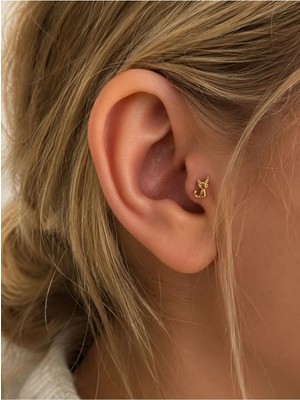 Lovecharm 14 Ayar Altın Minimal Kedi Figürlü Tragus Piercing