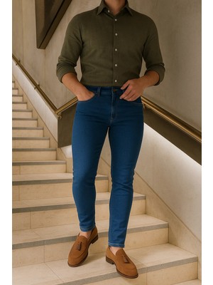 Comstar Erkek Yüksek Bel Premium Slim Fit Lacivert Kot Pantolon