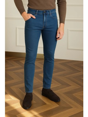 Comstar Erkek Basic Pamuklu Dar Mavi Jeans Pantolon