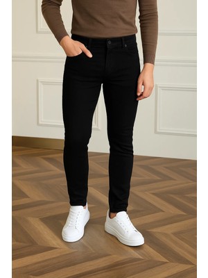 Comstar Erkek Basic Pamuklu Dar Siyah Jeans Pantolon