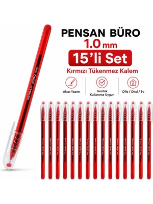 Pensan Büro Kalem Tükenmez Kırmızı 15 Adet